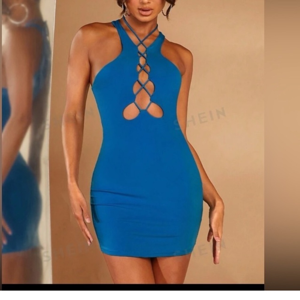 SHEIN BAE Crisscross Cut Out Front Bodycon Dress size L new with tag - Picture 6 of 12